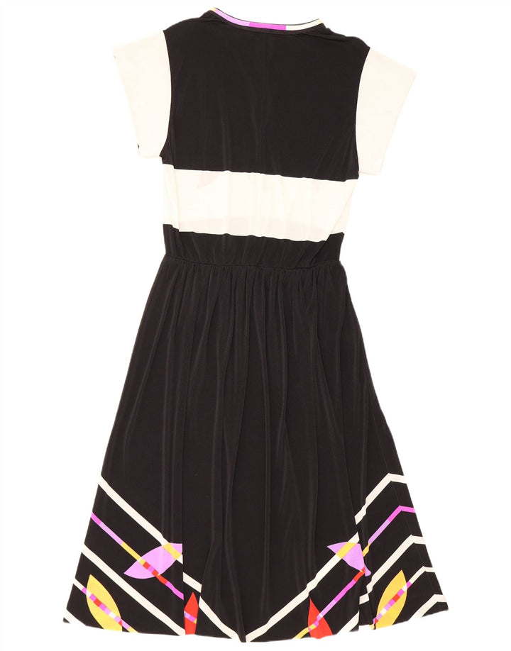Vestido maxi feminino vintage IT 46 grande preto floral poliamida
