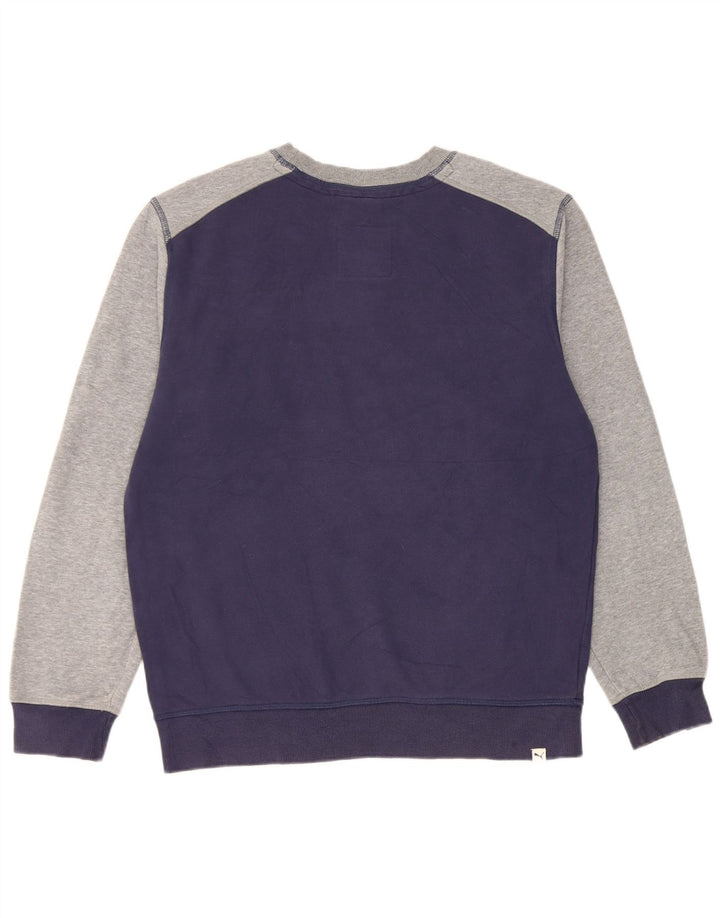 Puma moletom gráfico masculino jumper médio azul marinho algodão colorblock