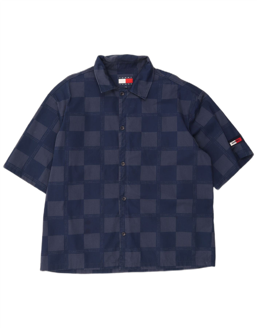 Camisa masculina de manga curta TOMMY HILFIGER grande viscose geométrica azul marinho