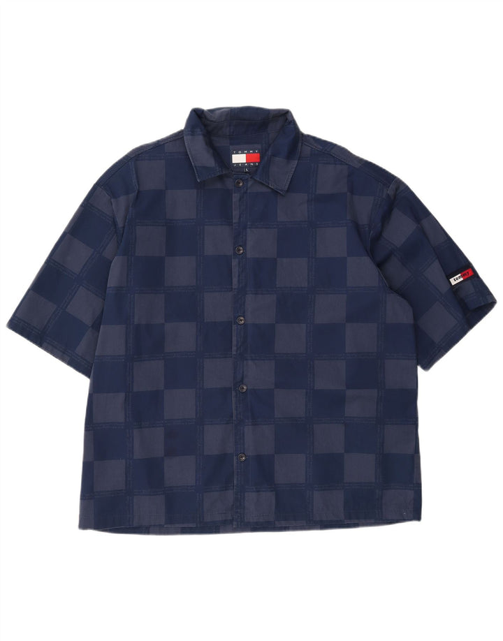 Camisa masculina de manga curta TOMMY HILFIGER grande viscose geométrica azul marinho