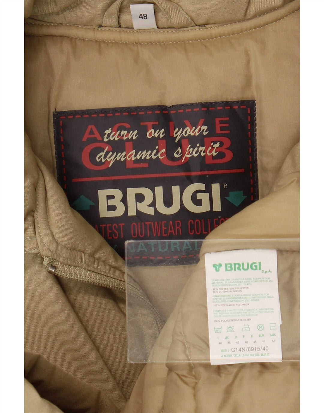 Casaco acolchoado masculino Brugi IT 48 poliéster bege médio