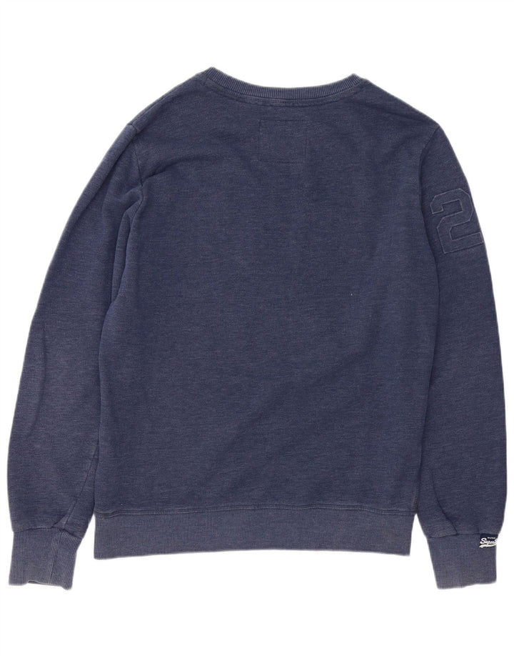 Suéter gráfico masculino Superdry XL algodão manchado azul