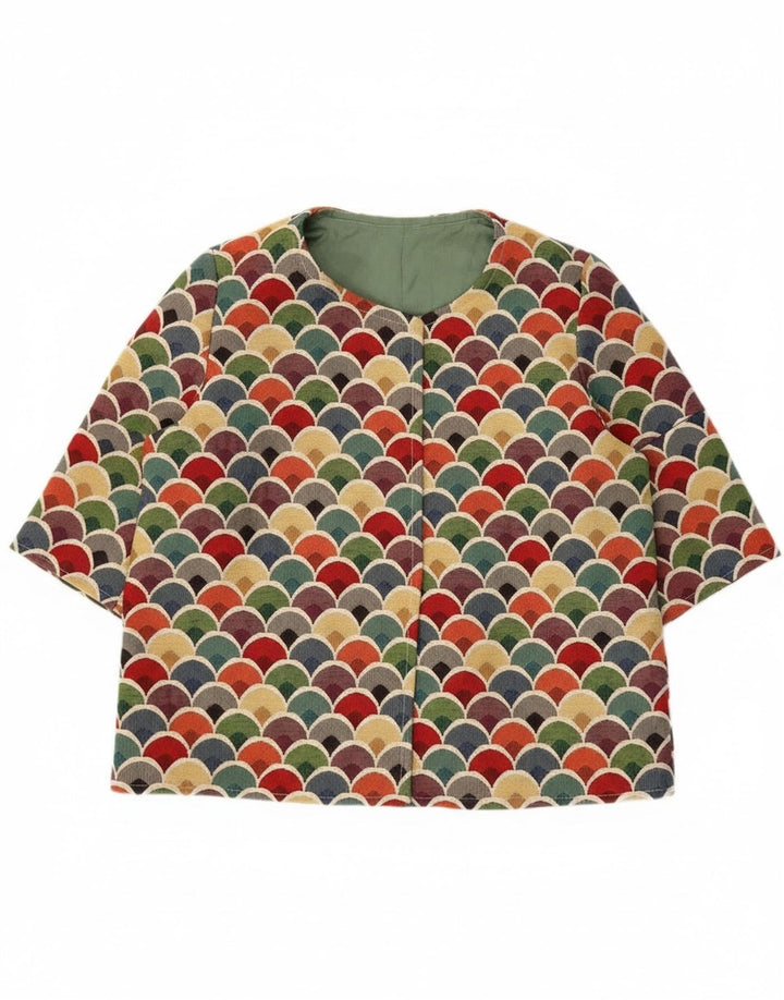 Jaqueta blazer feminina vintage manga 3/4 UK 12 média multicolorida