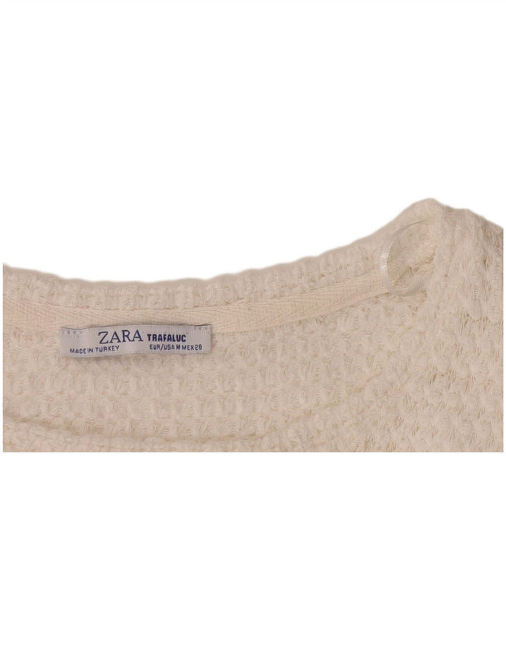 Blusa feminina Zara Trafaluc Knit Top UK 14 Médio Branco