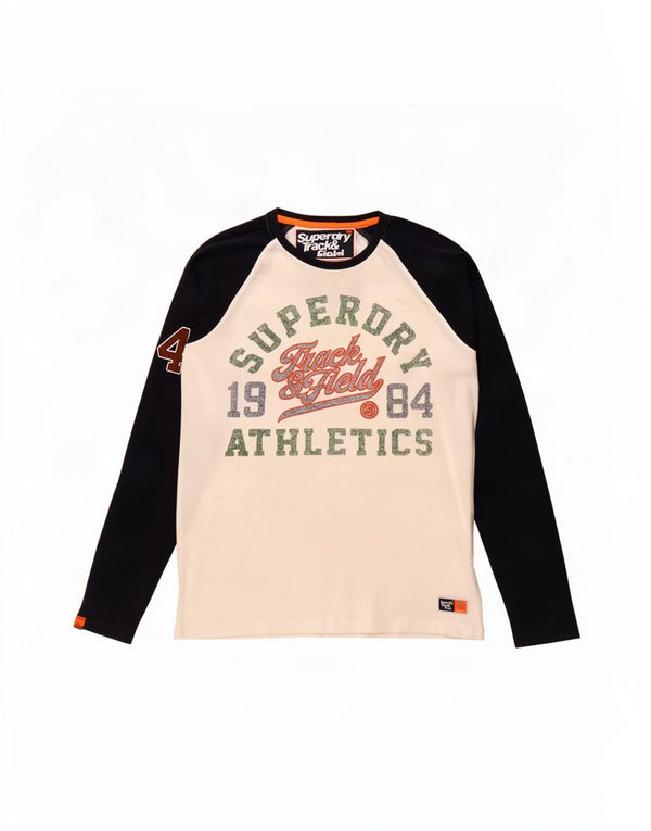 Top gráfico masculino Superdry manga comprida pequeno algodão colorblock branco
