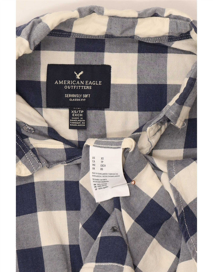 Camisa masculina American Eagle Classic Fit XS azul marinho algodão guingão