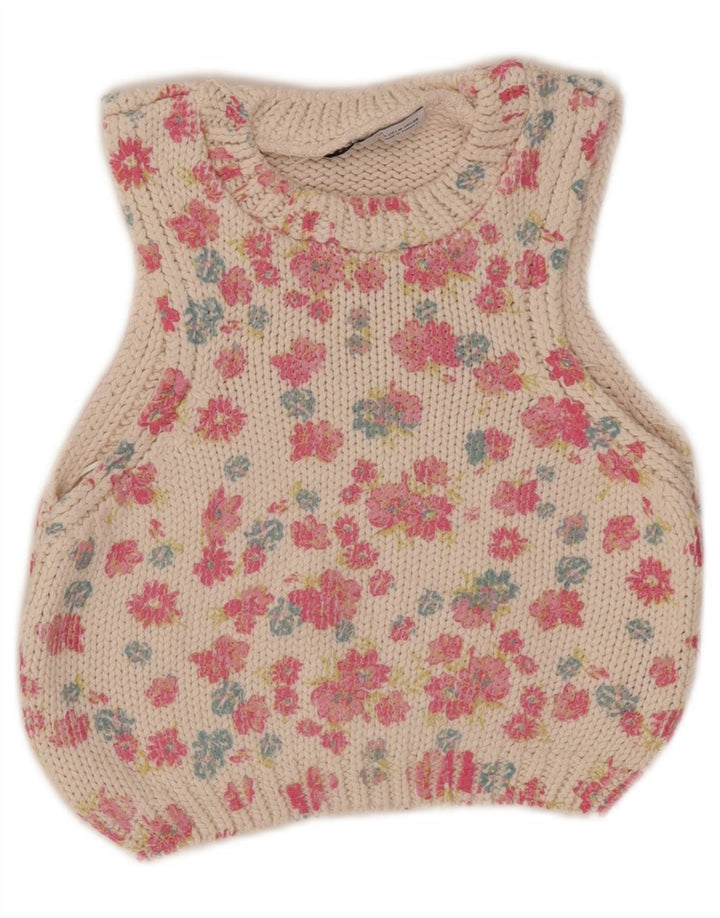 Zara Womens Crop Vest Tank Top UK 12 Médio Branco Floral Poliéster