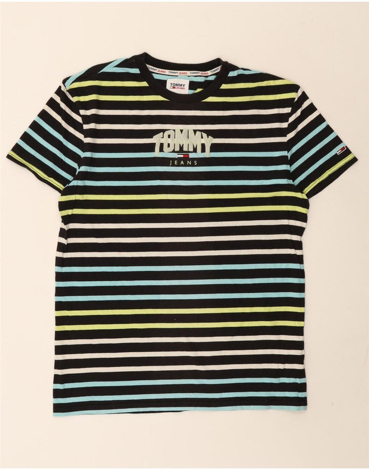 Tommy Hilfiger Camiseta masculina gráfica Top médio de algodão listrado multicolorido