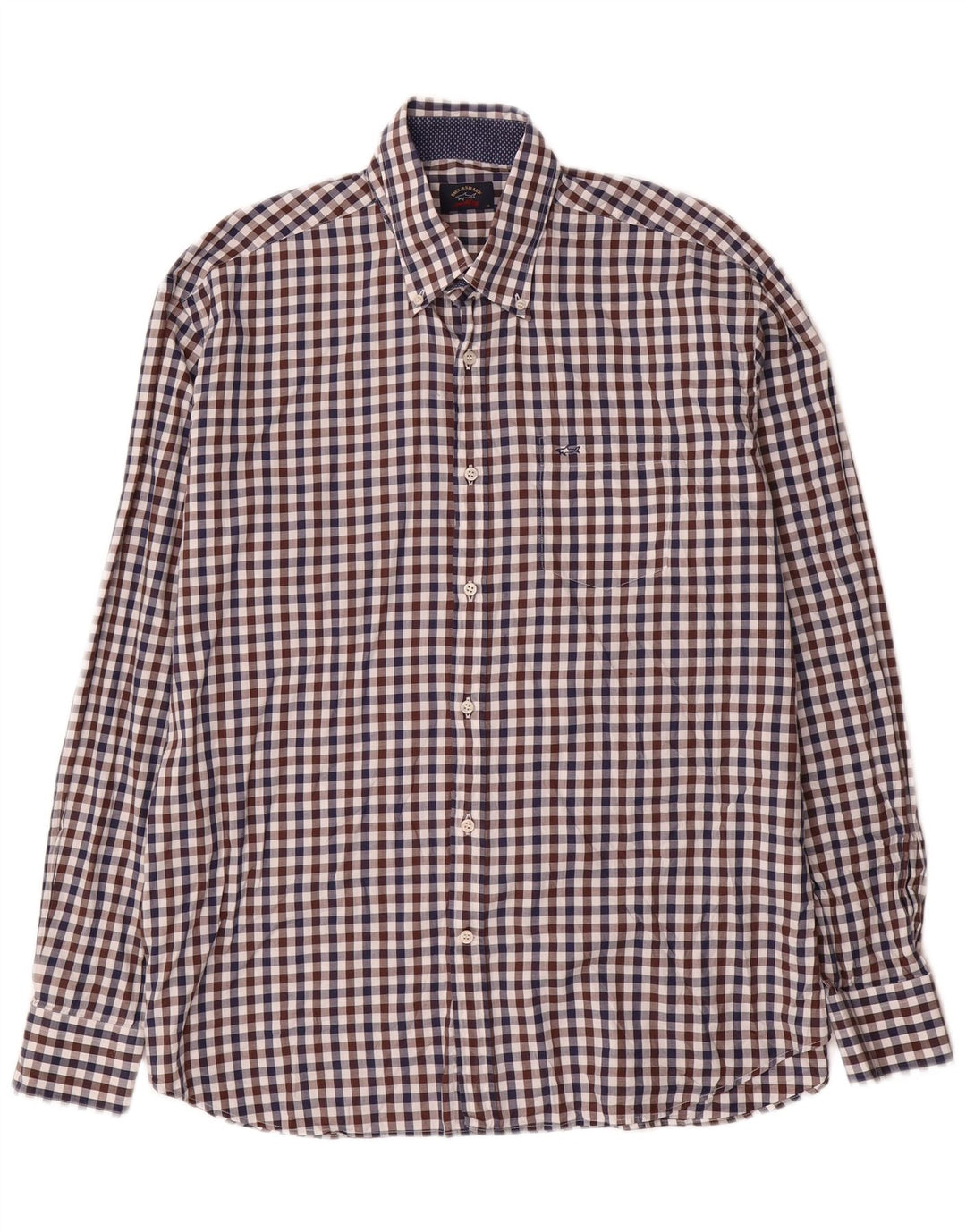 Camisa masculina de iate Paul & Shark tamanho 43 grande algodão guingão multicolorido