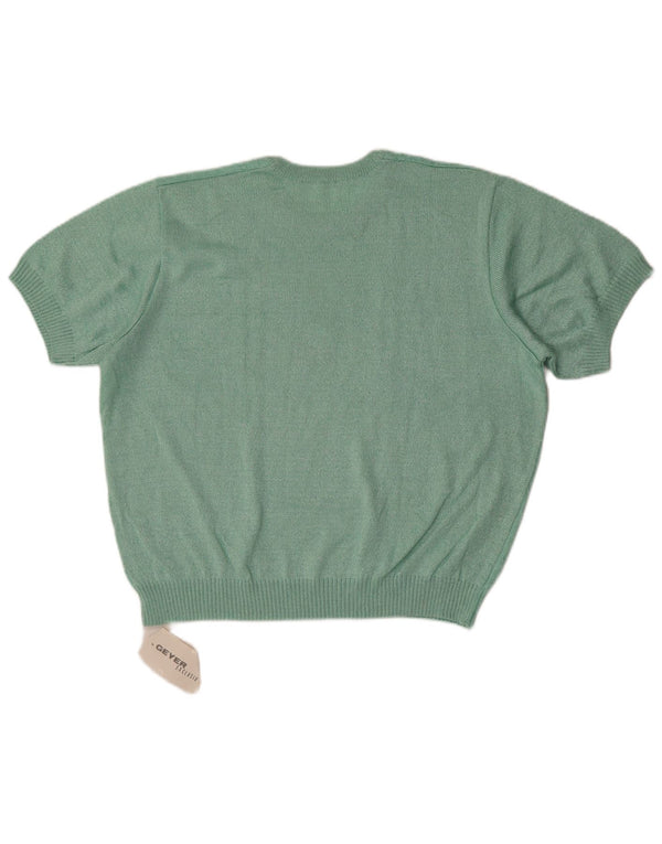 Suéter feminino vintage de manga curta com gola redonda UE 48 2XL verde