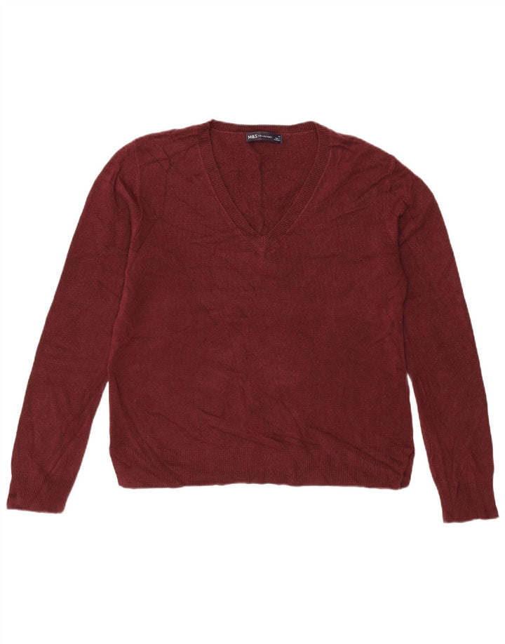 Suéter feminino Marks & SPENCER com decote em V Reino Unido 12 Médio Borgonha