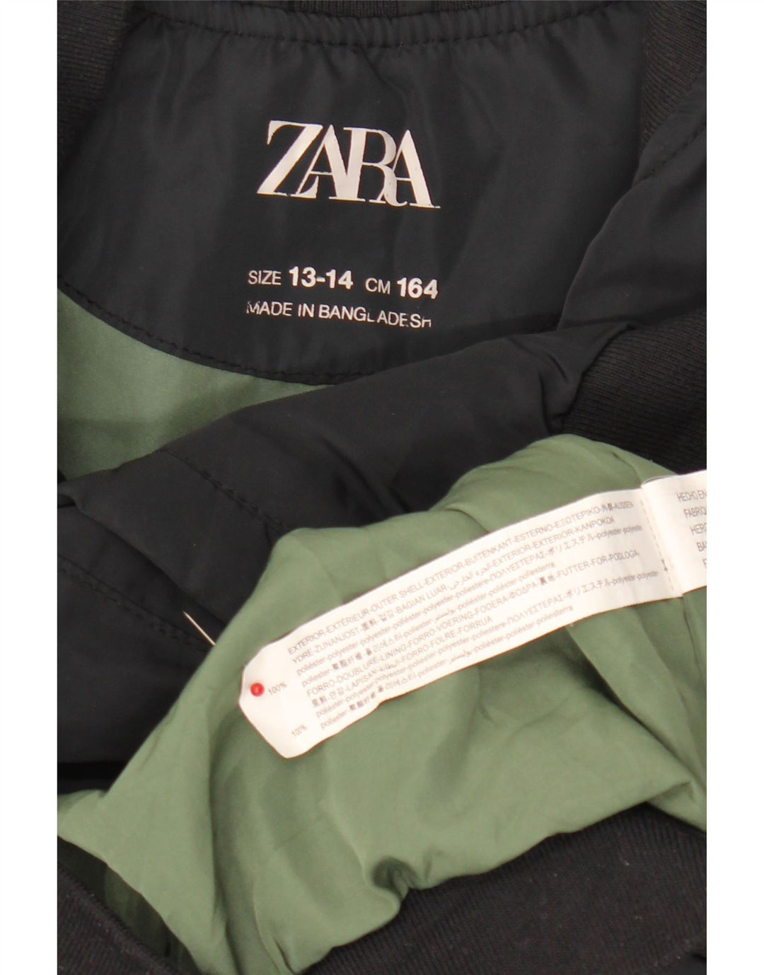 Zara Boys Bomber Jacket 13-14 anos preto poliéster