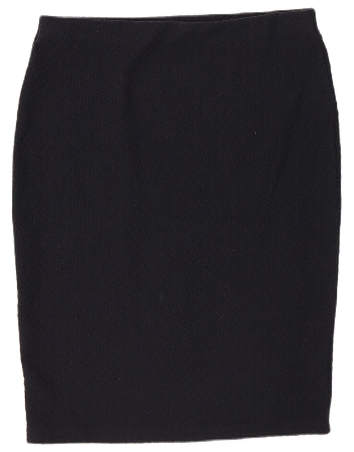 Saia lápis feminina Marks & Spencer Reino Unido 14 grande W32 azul marinho poliéster