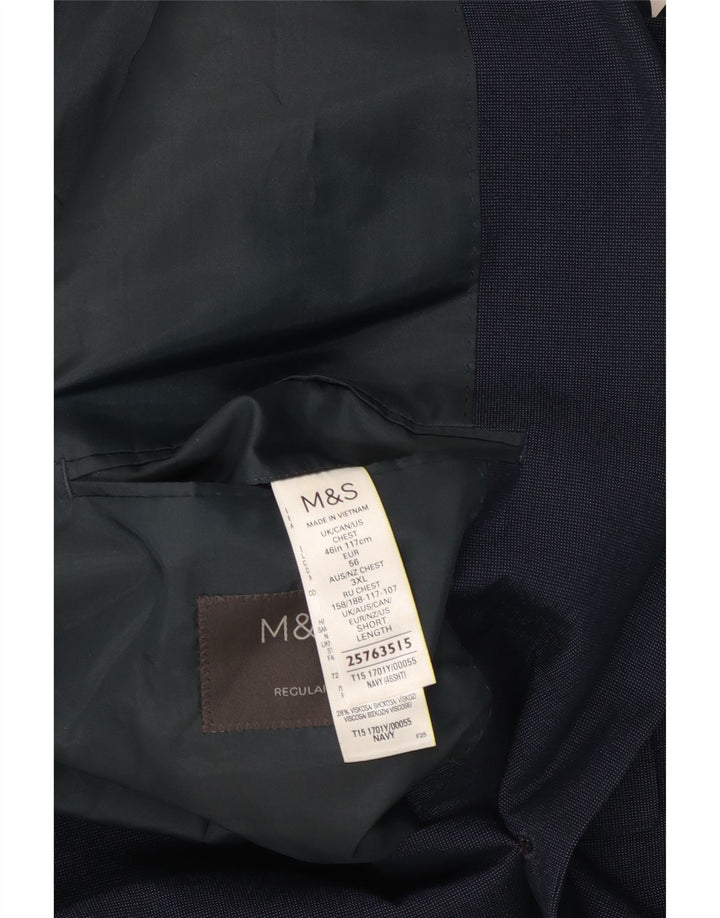 Jaqueta blazer masculina de 2 botões Marks & Spencer Reino Unido 46 XL azul marinho poliéster