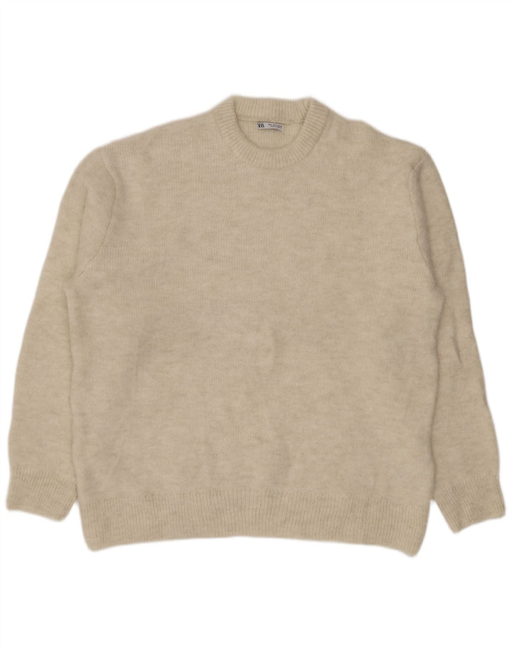 Suéter masculino ZARA com gola redonda, grande acrílico bege