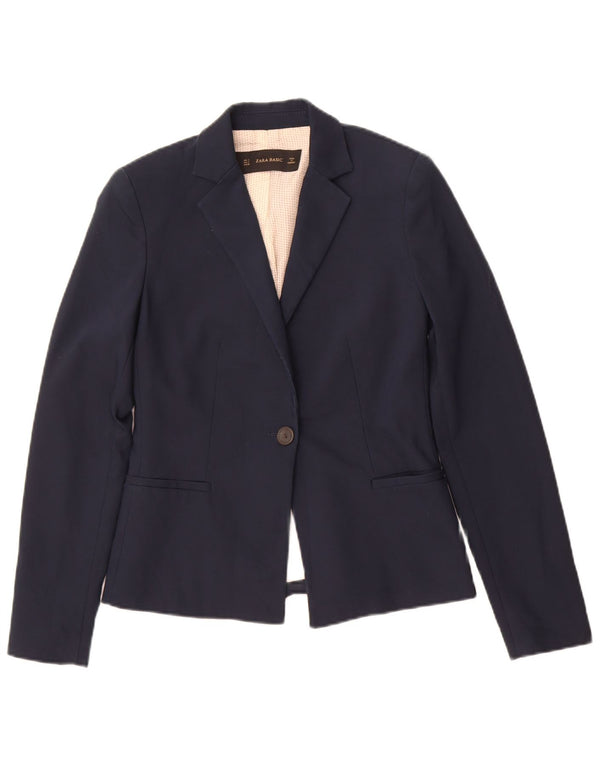 Jaqueta blazer feminina Zara com 1 botão Reino Unido 10 pequeno algodão azul marinho