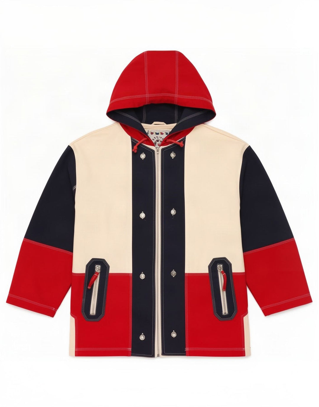 Jaqueta masculina de moletom com capuz East West, algodão colorblock vermelho médio