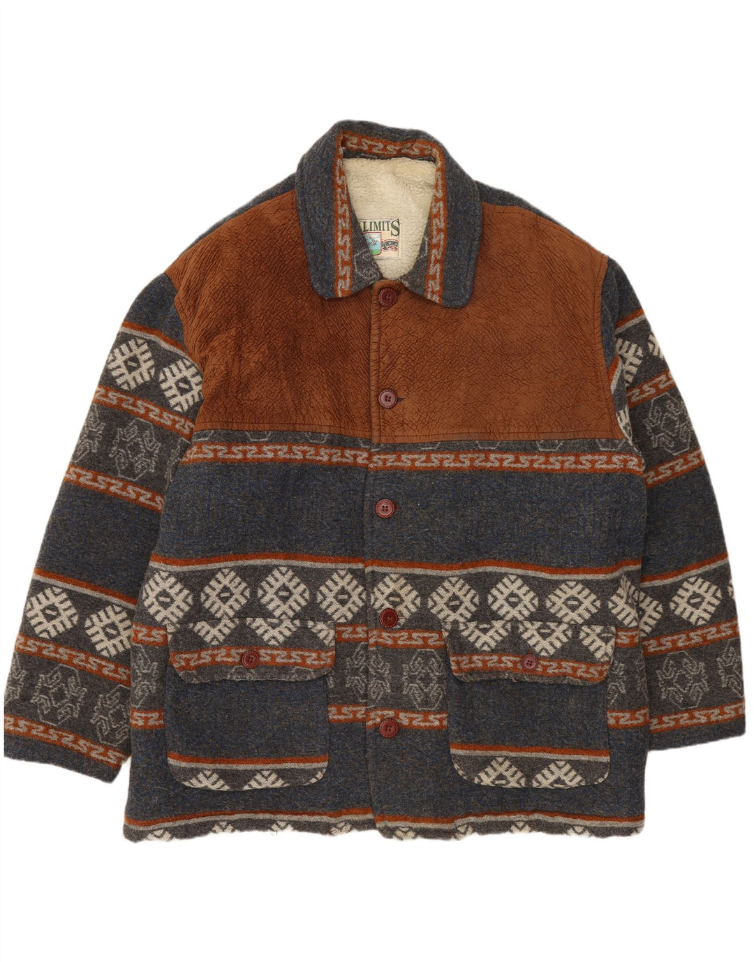 Jaqueta Sherpa masculina VINTAGE UK 42 XL azul marinho Fair Isle