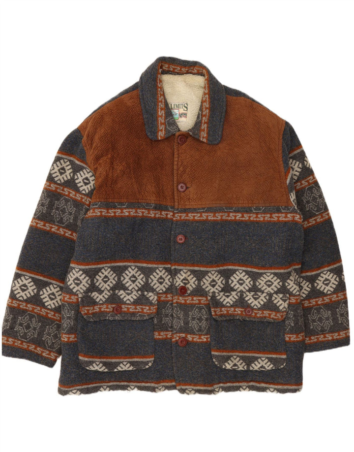 Jaqueta Sherpa masculina VINTAGE UK 42 XL azul marinho Fair Isle