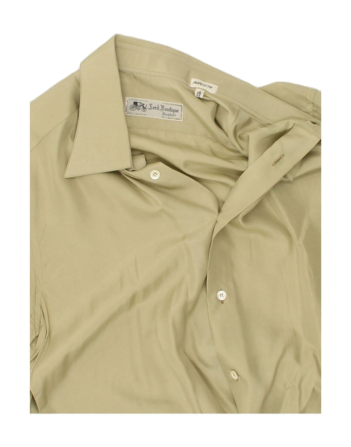 Camisa masculina VINTAGE tamanho 16 41 grande seda cáqui
