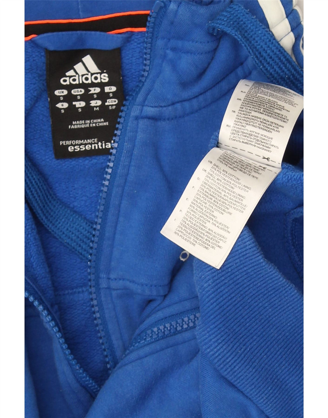 ADIDAS Mens Zip Hoodie Sweater Pequeno Azul Algodão