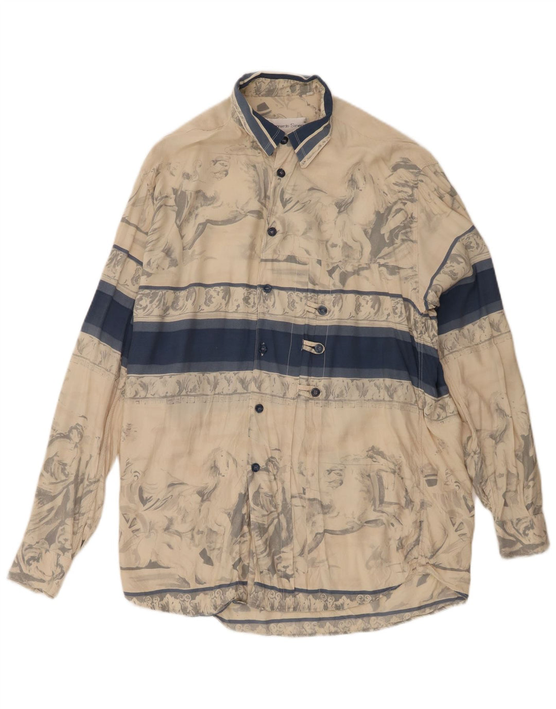Camisa vintage masculina com padrão abstrato, viscose colorblock bege médio