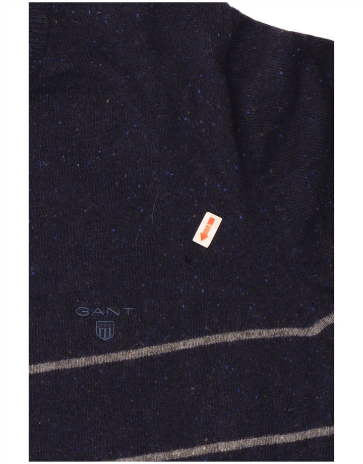 Suéter masculino Gant com gola redonda, lã listrada azul marinho médio