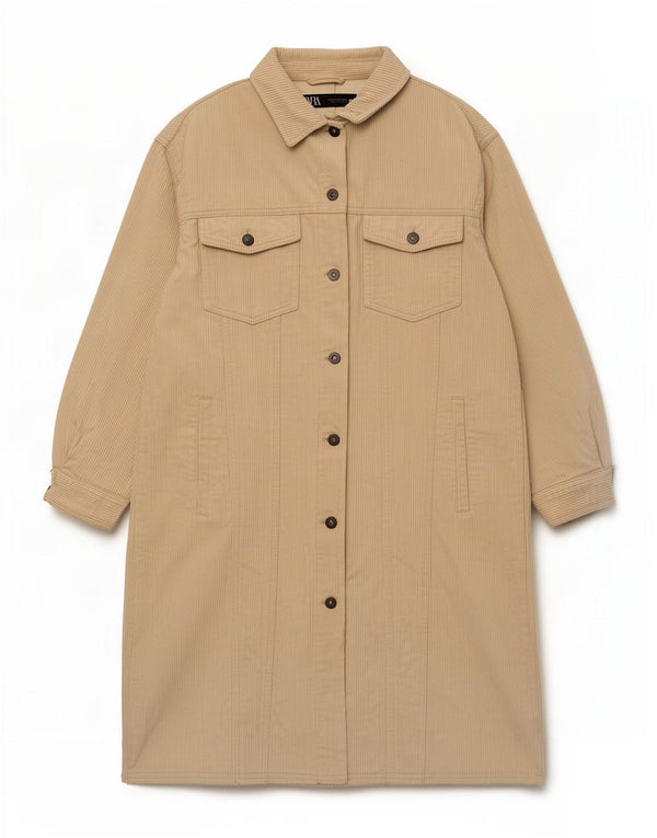 Casaco feminino de veludo Zara UK 14 algodão bege médio