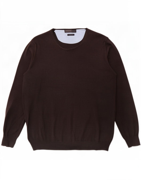 Zara Mens Regular Fit Crew Neck Jumper Sweater Large Brown