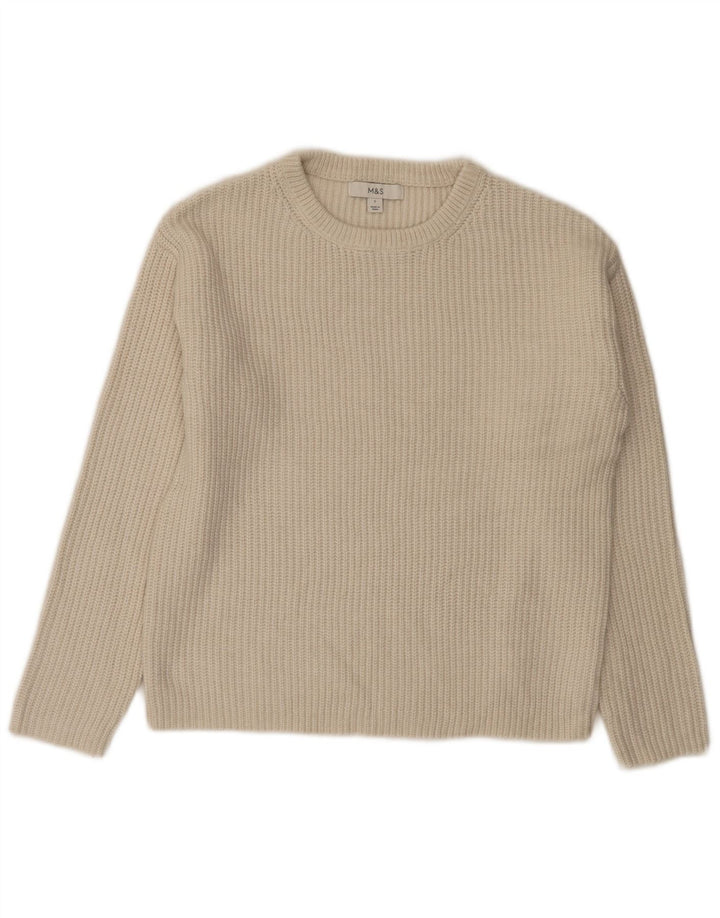 Suéter masculino Marks & Spencer com gola redonda, pequeno poliéster branco