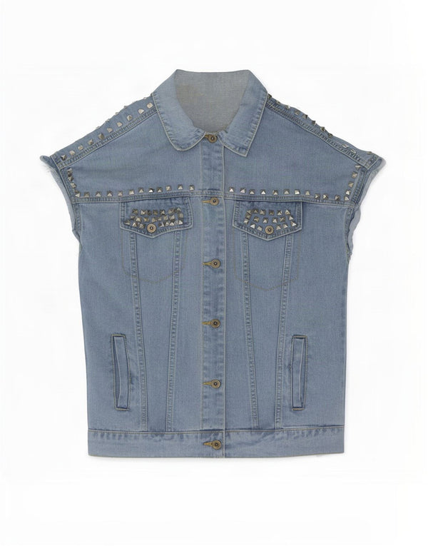 Jaqueta jeans feminina vintage de manga curta UK 16 grande azul