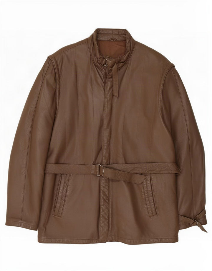 Jaqueta de couro masculina vintage UK 40 grande marrom