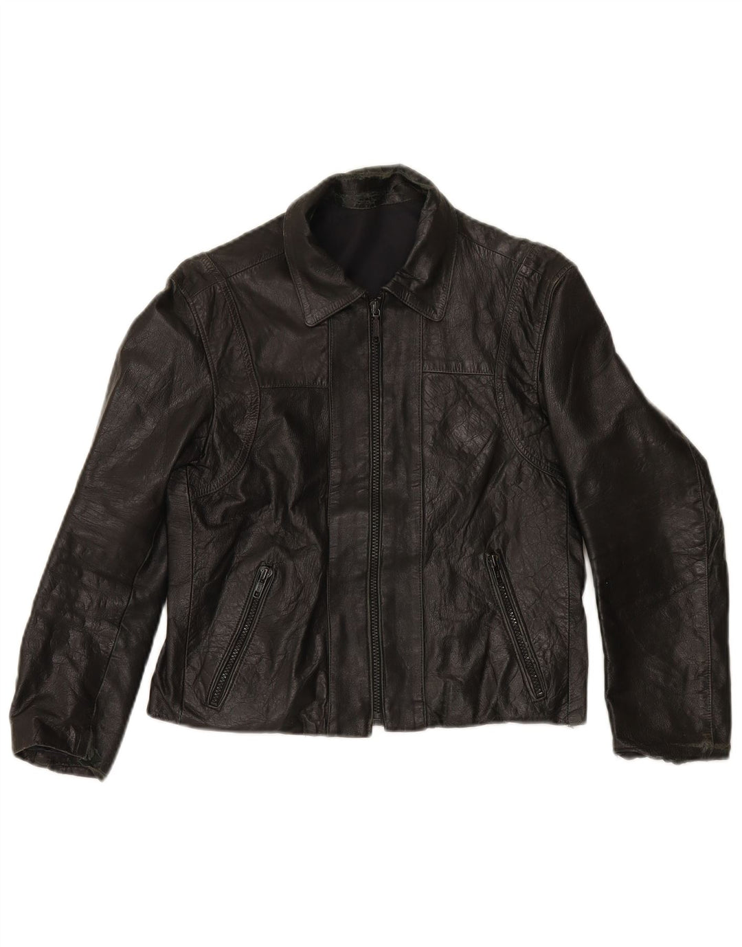 Jaqueta de couro vintage feminina IT 44 médio preto