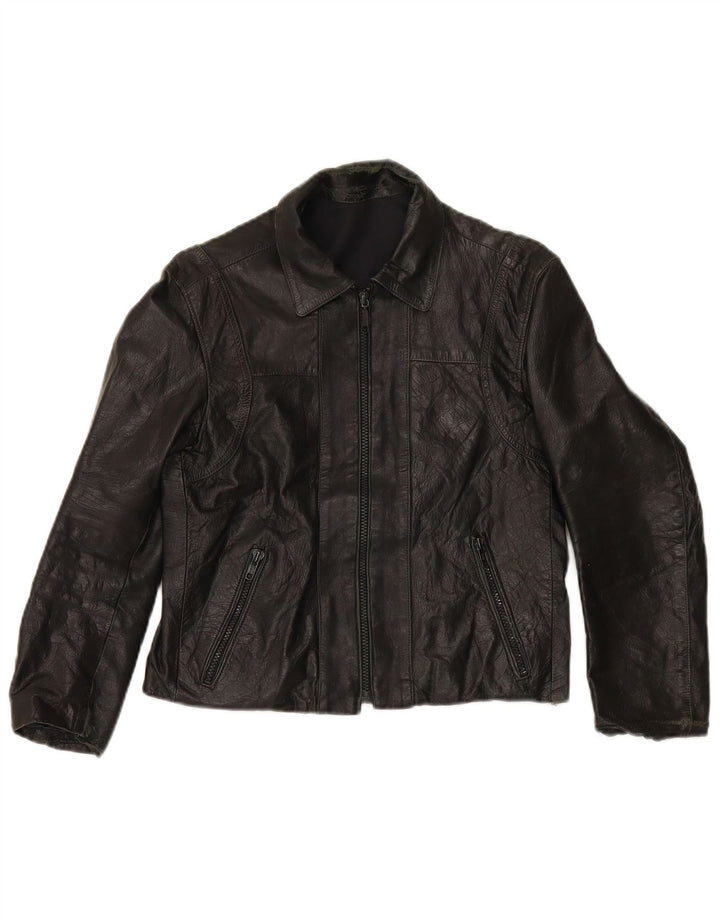 Jaqueta de couro vintage feminina IT 44 médio preto