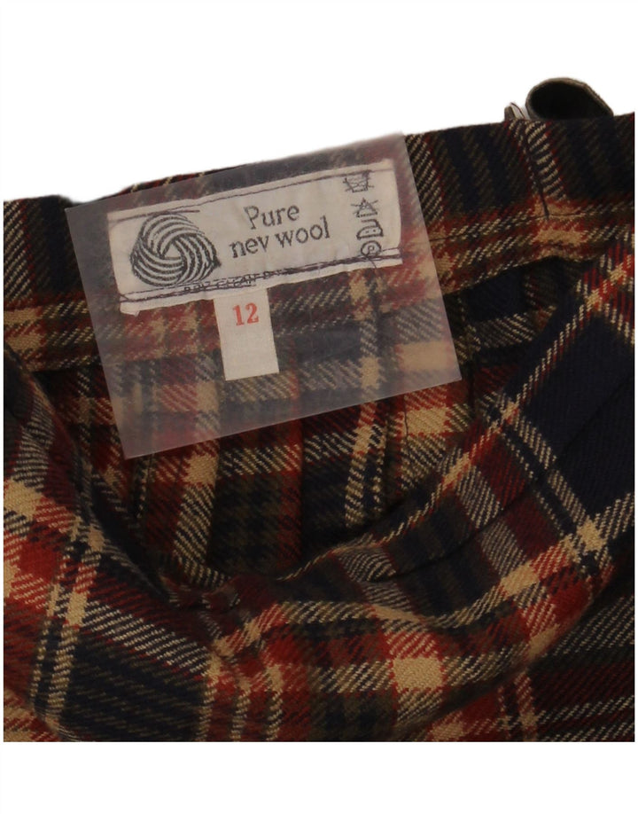 Saia feminina vintage UK 12 médio W27 lã virgem xadrez multicolorida