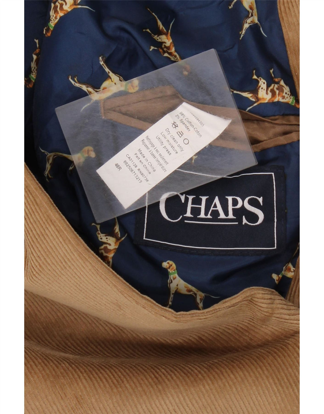 Jaqueta blazer masculina de veludo cotelê com 2 botões CHAPS Reino Unido 48 4XL algodão marrom