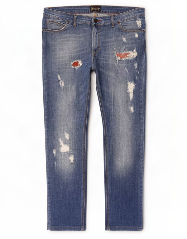Zara Mens Jeans Slim Distressed EU 46 XL W36 L30 Azul