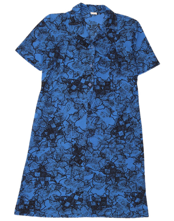Vestido feminino vintage de manga curta evasê IT 52 2XL azul floral poliéster