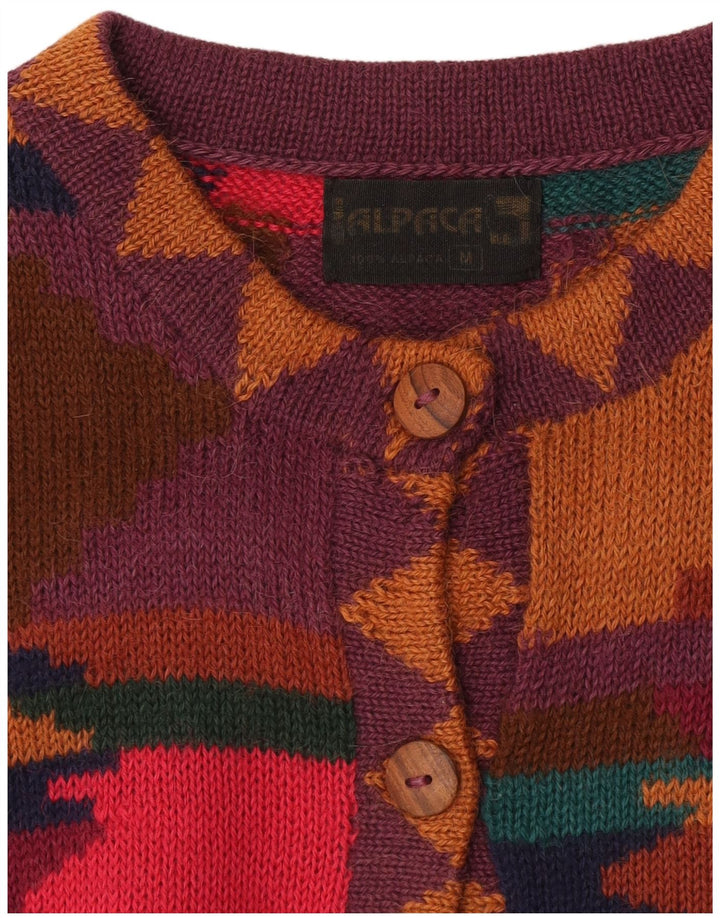Suéter Cardigan Feminino Vintage Reino Unido 14 Médio Multicolorido Geométrico