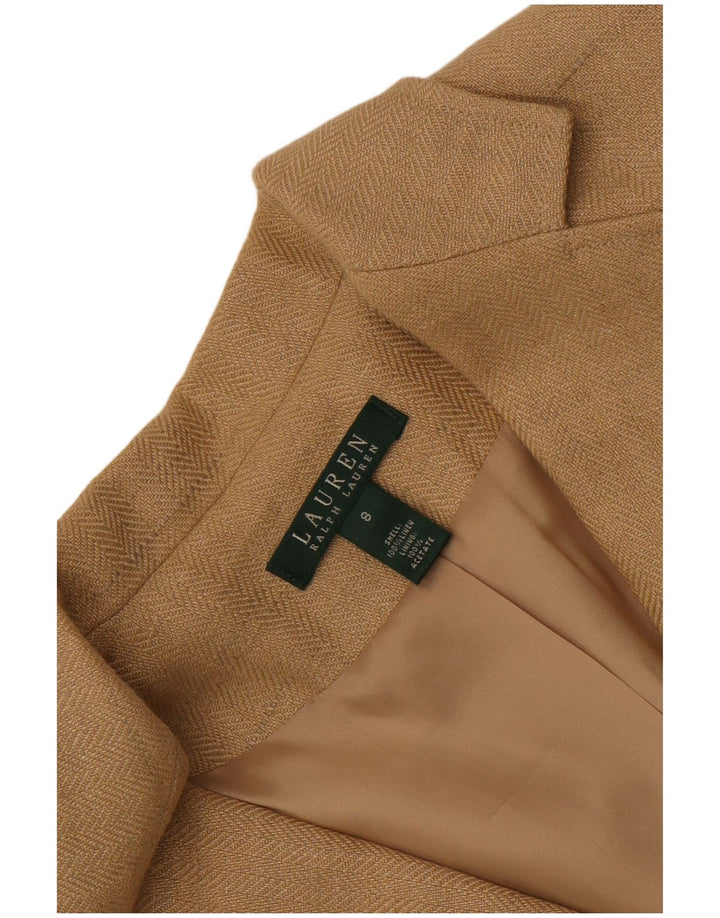 Jaqueta blazer feminina Ralph Lauren com 2 botões EUA 8 espinha de peixe bege médio