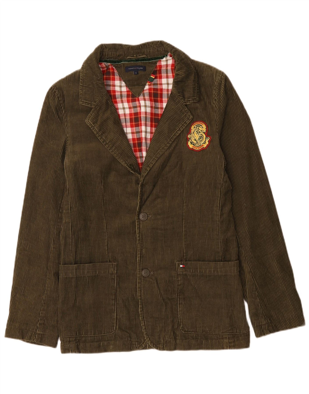 Tommy Hilfiger Jaqueta blazer masculina de veludo cotelê com 2 botões 15-16 anos cáqui