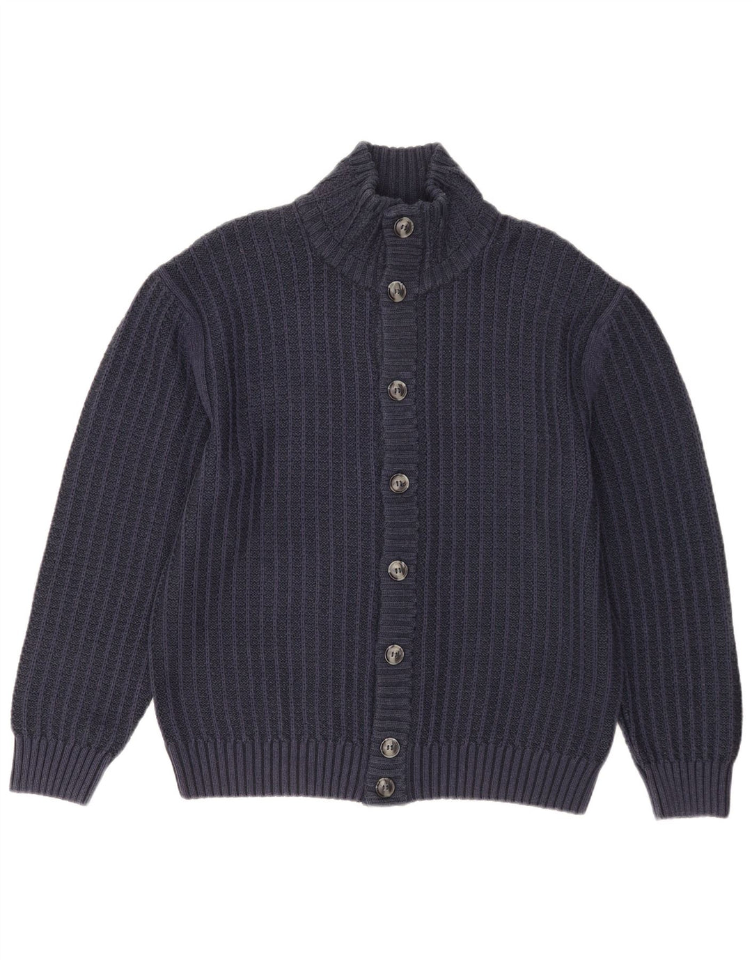 Suéter cardigã masculino vintage Reino Unido 40 algodão azul marinho médio