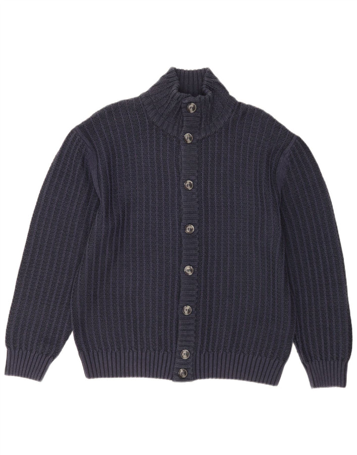 Suéter cardigã masculino vintage Reino Unido 40 algodão azul marinho médio
