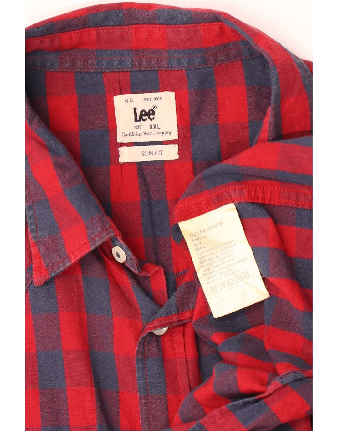 Camisa masculina Lee Slim Fit 2XL algodão xadrez vermelho
