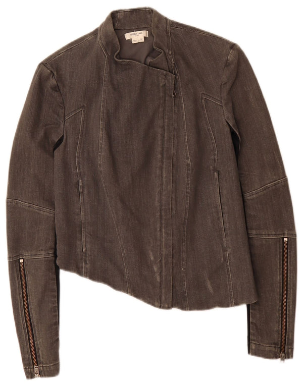 Helmut Lang Jaqueta feminina assimétrica para motociclista UK 10 Small Grey Colourblock