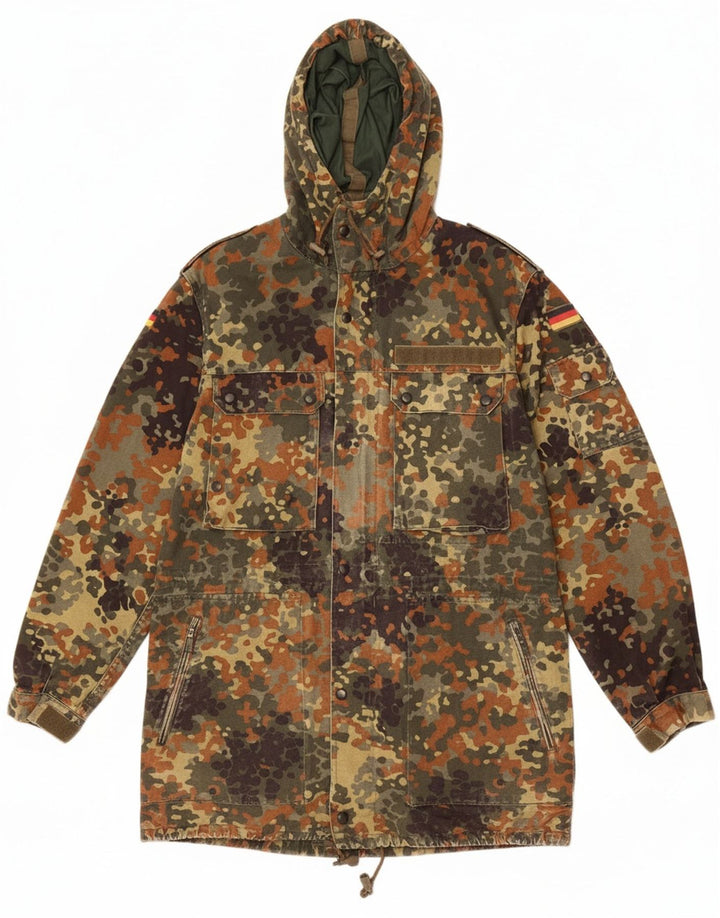 Jaqueta militar com capuz masculina VINTAGE UK 36 pequena camuflagem verde