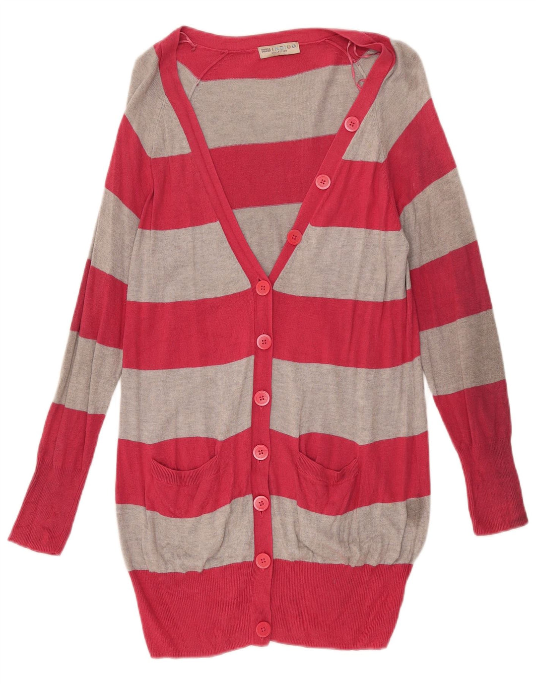 Suéter cardigã feminino Longline Marks & Spencer Reino Unido 14 listrado rosa médio