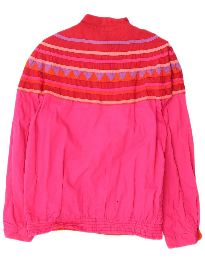 Jaqueta bomber reversível feminina vintage Reino Unido 12 médio rosa geométrico