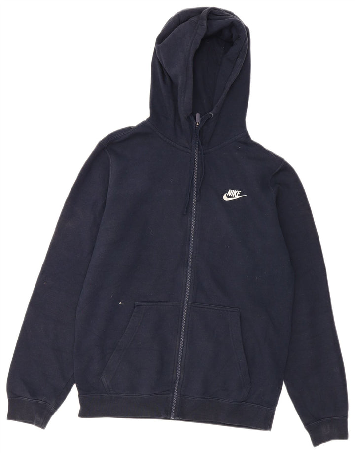Suéter masculino NIKE com capuz e zíper pequeno azul marinho algodão