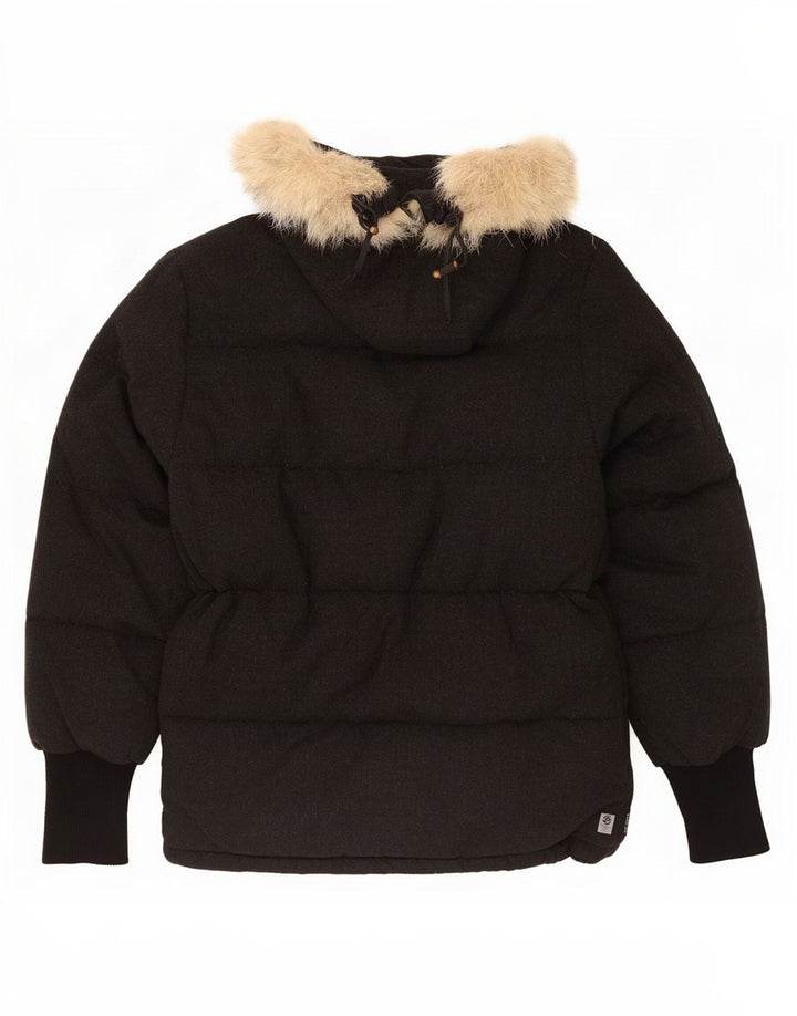 Jaqueta acolchoada com capuz masculina Moncler UK 36 pequena lã preta